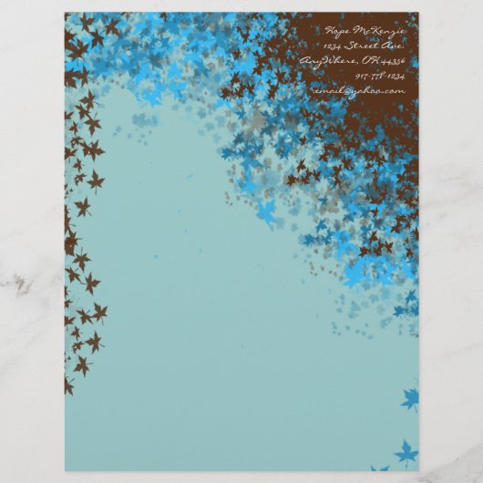 Bruin en Aqua Blue Leaves Letterhead Briefhoofd Sjabloon (Voorkant)