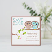 Bruin en Aqua Owls Wedding Save the Date Kaart (Staand voorkant)