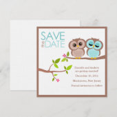 Bruin en Aqua Owls Wedding Save the Date Kaart (Voorkant / Achterkant)
