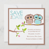 Bruin en Aqua Owls Wedding Save the Date Kaart (Voorkant)