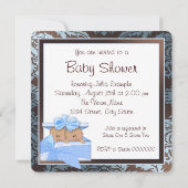 Bruin en Baby Blue Damask Twin Baby shower Kaart (Achterkant)