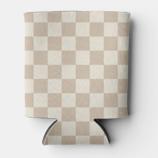 Bruin en Beige Checkerboard Blikjeskoeler (Voorkant)