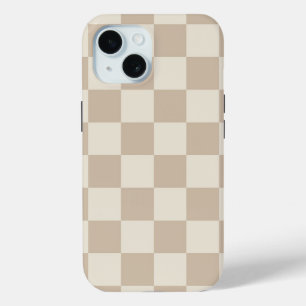 Bruin en Beige Checkerboard iPhone 15 Case