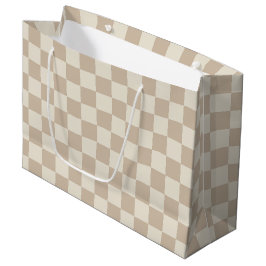 Bruin en Beige Checkerboard Groot Cadeauzakje