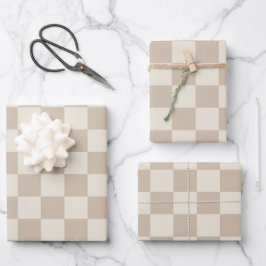 Bruin en Beige Checkerboard Inpakpapier Vel