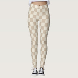 Bruin en Beige Checkerboard Leggings