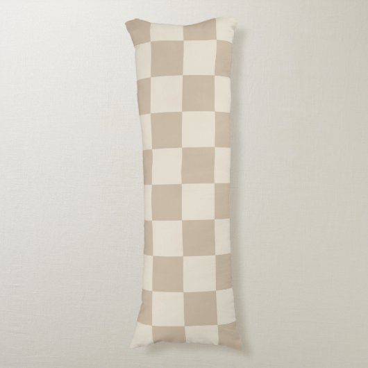 Bruin en Beige Checkerboard Lichaamskussen (Voorkant Verticaal)