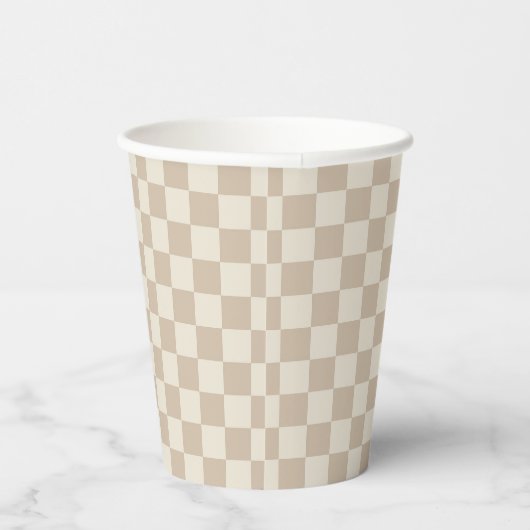 Bruin en Beige Checkerboard Papieren Bekers (Rechts)