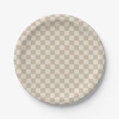 Bruin en Beige Checkerboard Papieren Bordje (Voorkant)