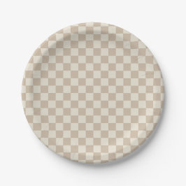 Bruin en Beige Checkerboard Papieren Bordje