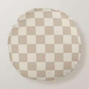 Bruin en Beige Checkerboard Rond Kussen