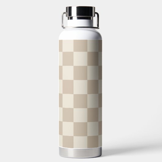 Bruin en Beige Checkerboard Waterfles (Achterkant)