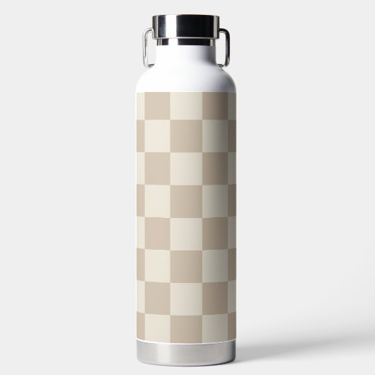 Bruin en Beige Checkerboard Waterfles (Voorkant)