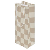 Bruin en Beige Checkerboard Wijn Cadeautas (Achterkant Gekanteld)
