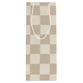 Bruin en Beige Checkerboard Wijn Cadeautas (Achterkant)