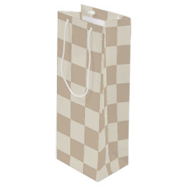 Bruin en Beige Checkerboard Wijn Cadeautas