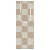 Bruin en Beige Checkerboard Wijn Cadeautas (Voorkant)