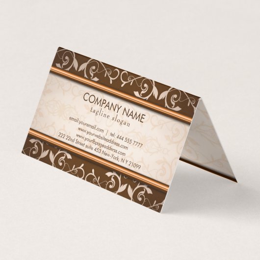 Bruin en beige damast patroon visitekaartje (Achterkant)