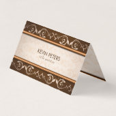 Bruin en beige damast patroon visitekaartje (Voorkant)