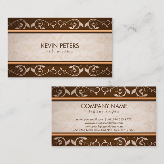 Bruin en beige damast visitekaartje (Voorkant / Achterkant)