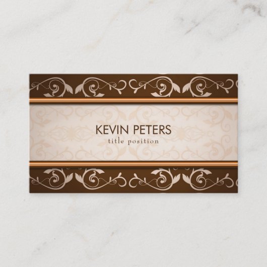 Bruin en beige damast visitekaartje (Voorkant)