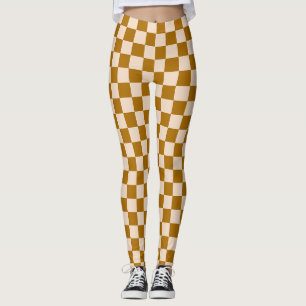 Bruin en beige dambordpatroon leggings