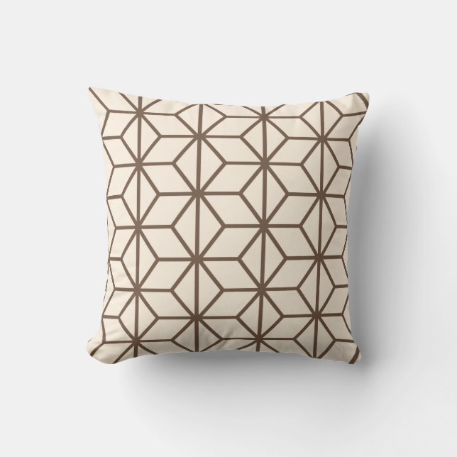 Bruin en beige geometrisch art-decopatroon kussen (Voorkant)