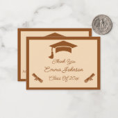 Bruin en beige Gepersonaliseerd Afstuderen Dank u Notitiekaartje (Voorkant / Achterkant in situ)