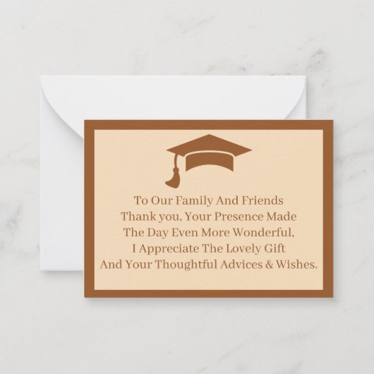 Bruin en beige Gepersonaliseerd Afstuderen Dank u Notitiekaartje (Achterkant)