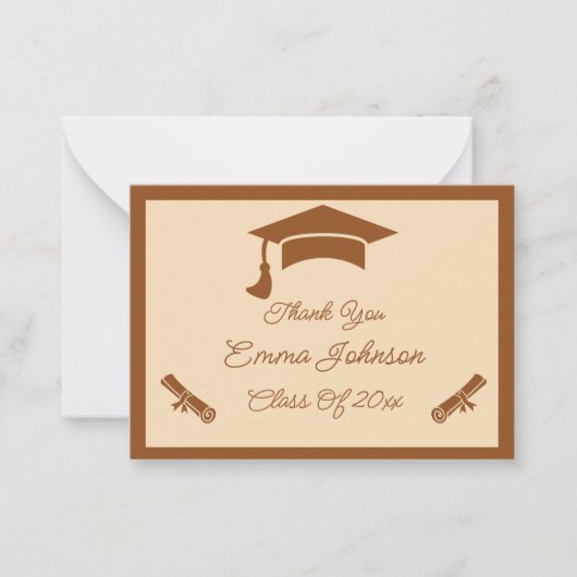 Bruin en beige Gepersonaliseerd Afstuderen Dank u Notitiekaartje (Voorkant)