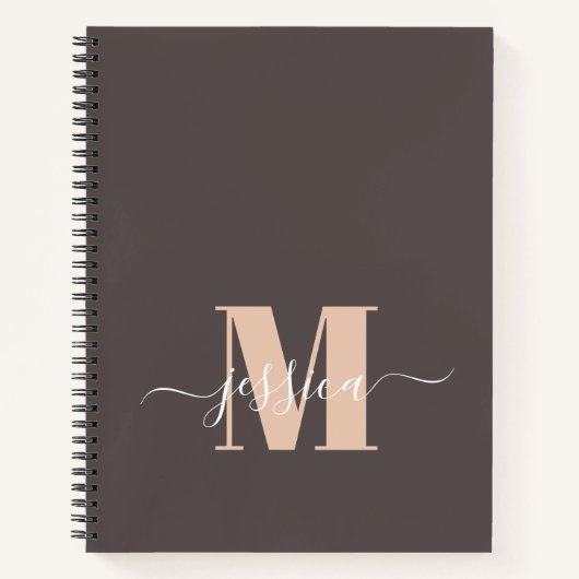 Bruin en Beige Gepersonaliseerd Monogram Notitiebo Notitieboek (Voorkant)