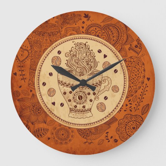 Bruin- en beige koffieontwerpers grote klok (Voorkant)