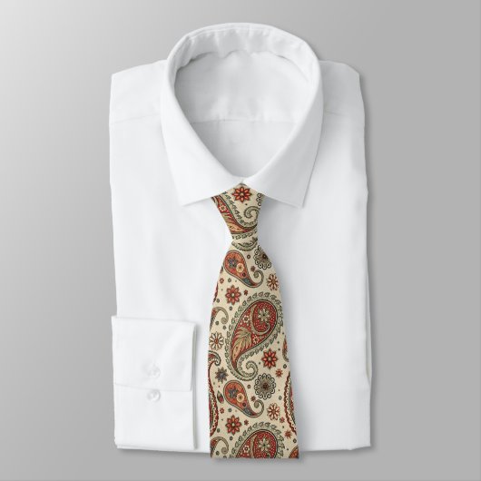 Bruin en beige paisley stropdas (Gebonden)