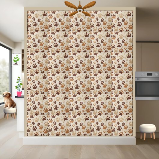Bruin en Beige Paw Print Patroon Tegel Tegeltje