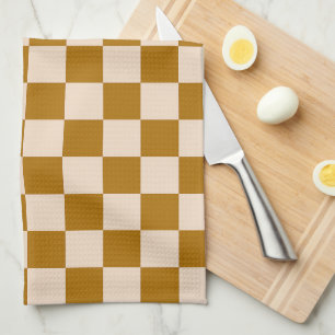 Bruin en beige schaakbordpatroon theedoek