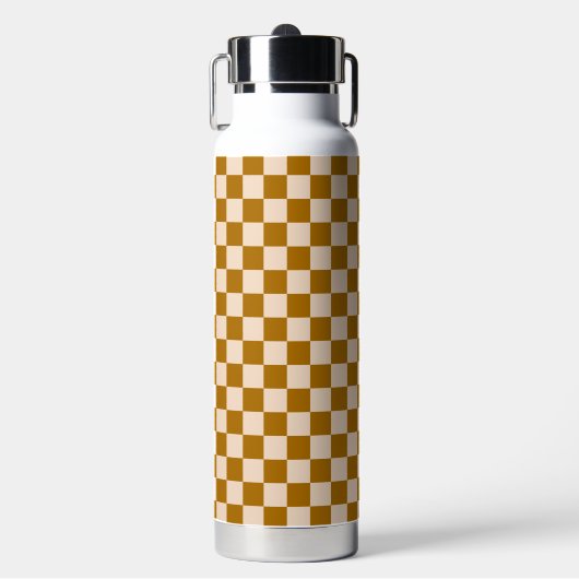Bruin en beige schaakbordpatroon waterfles (Voorkant)