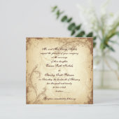 Bruin en beige scrollblad vintage bruiloft kaart (Staand voorkant)