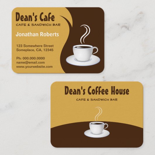 Bruin en Beige Stijlvolle Koffiewinkel Café Groot Visitekaartje (Voorkant / Achterkant)
