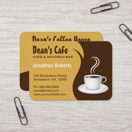 Bruin en Beige Stijlvolle Koffiewinkel Café Groot Visitekaartje (Voorkant / Achterkant in situ)