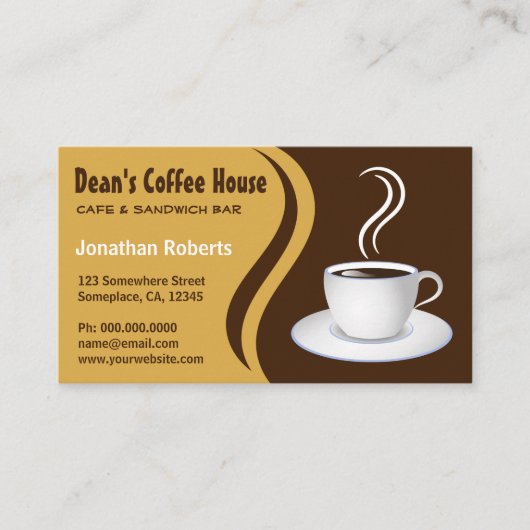 Bruin en Beige Waves Koffiehuis Café Visitekaartje (Voorkant)