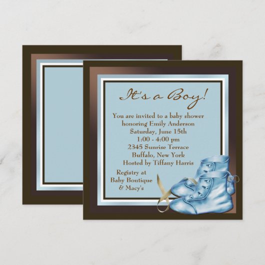 Bruin en blauw Baby Boy Shower Kaart (Voorkant / Achterkant)
