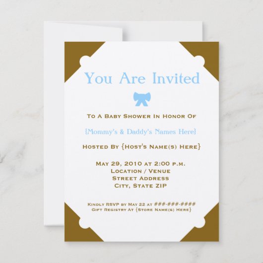 Bruin en blauw Baby shower Kaart (Achterkant)