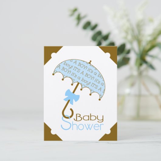 Bruin en blauw Baby shower Kaart (Staand voorkant)