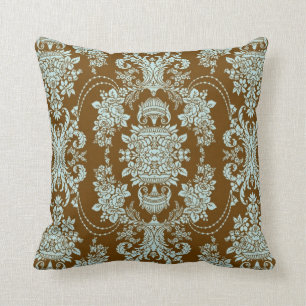 Bruin en blauw  barok bloemmotief 2 kussen