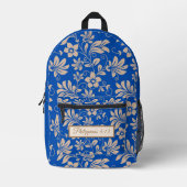 bruin en blauw bloemmotief met bijbelvers bedrukte rugzak (Voorkant)