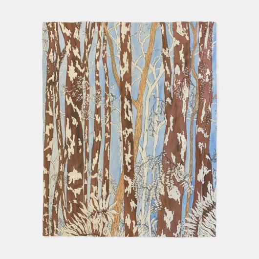 Bruin en blauw bos schilderij medium deken (Voorkant)