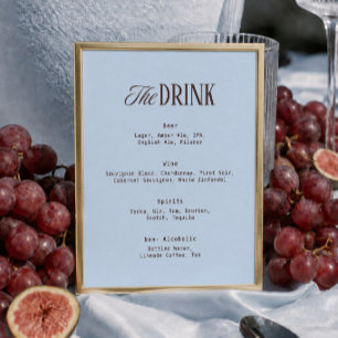 Bruin en Blauw Bruiloftsbar Drankmenu Poster