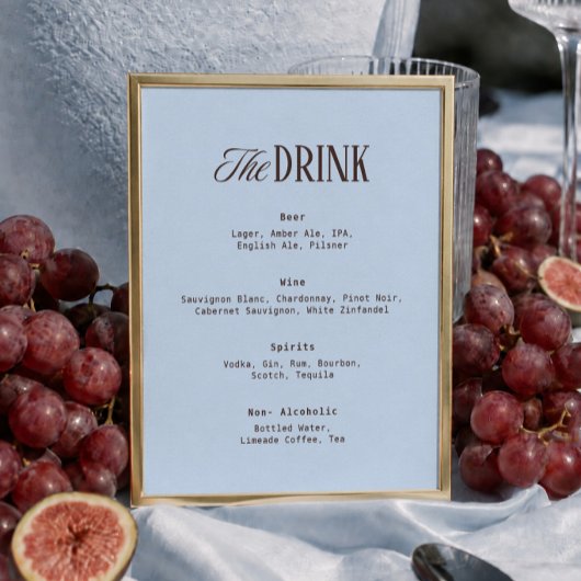 Bruin en Blauw Bruiloftsbar Drankmenu Poster