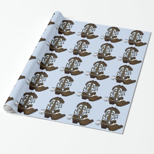 Bruin en Blauw Cowboy Boot Gift Wrap Cadeaupapier (Uitgerold)