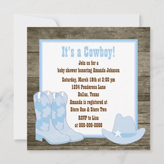 Bruin en Blauw Cowboy Boots Cowboy Baby shower Kaart (Achterkant)